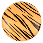 Orange tiger stripe plate with bold black stripes safari theme from Parte Haus party supply store in Bethesda MD