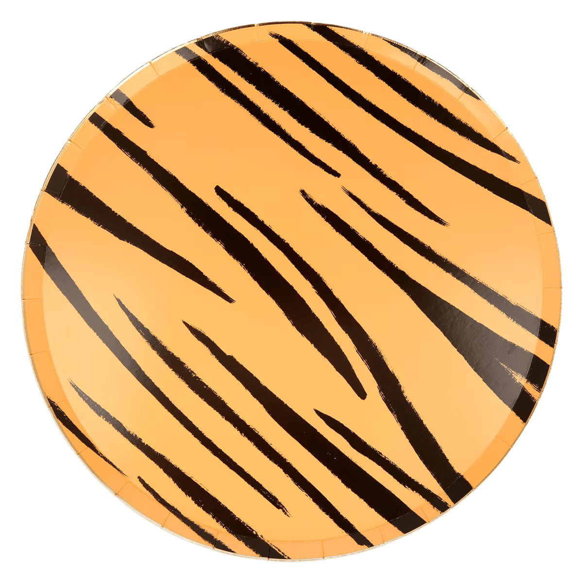 Orange tiger stripe plate with bold black stripes safari theme from Parte Haus party supply store in Bethesda MD