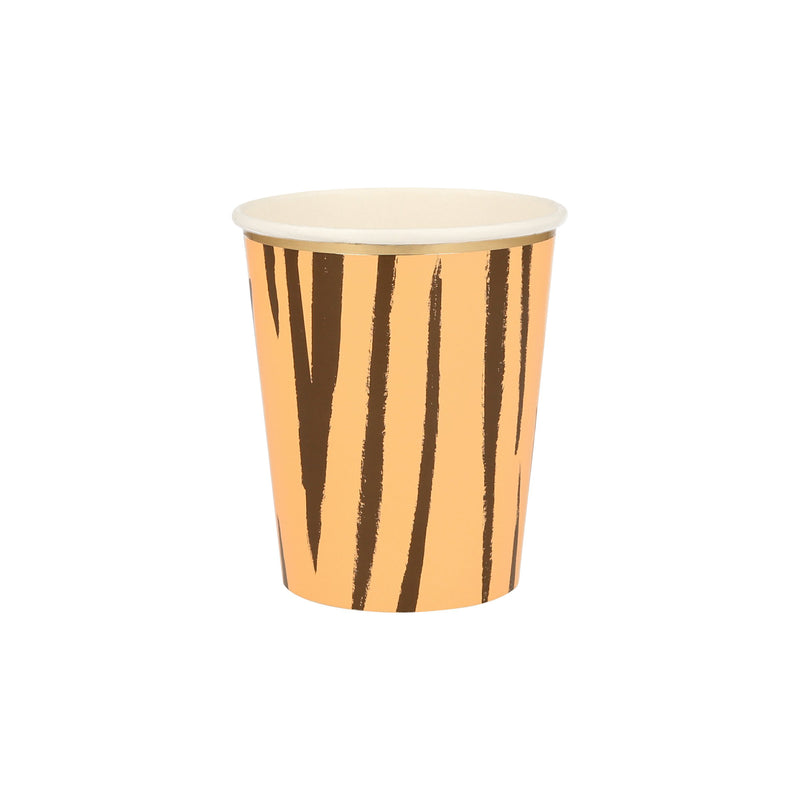 Orange tiger stripe paper cup animal theme from Parte Haus party supply store in Bethesda Maryland