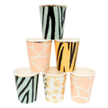Multicolor animal print paper cups for safari birthday from Parte Haus party supply store in Bethesda Maryland