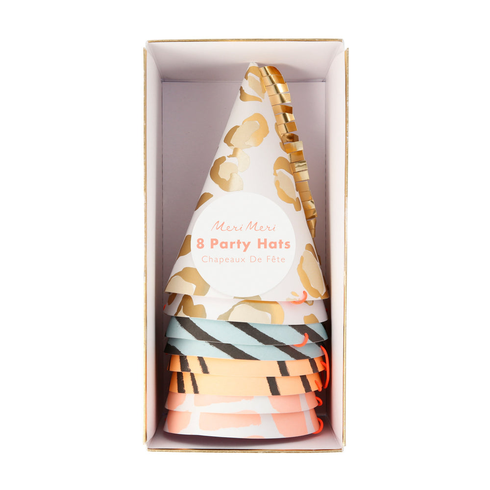 Safari Animal Print Party Hats - 8pk