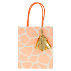 Peach gift bag with gold foil tassel and orange handles for birthday from Parte Haus party supply store in Bethesda MD