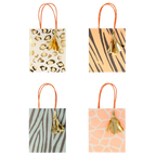 Animal print gift bags with gold tassels wild theme from Parte Haus party supply store in Bethesda MD