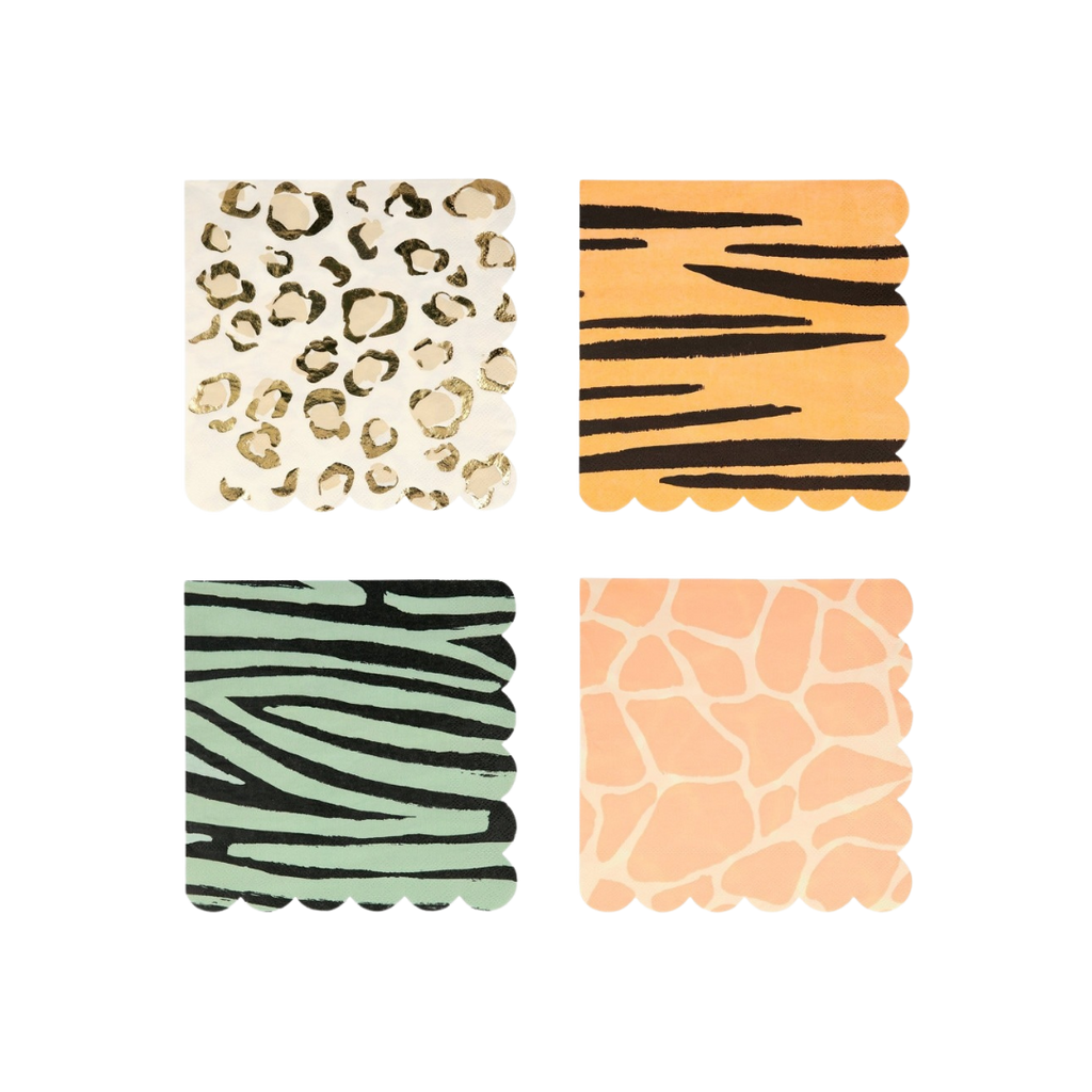 Animal print multicolor cocktail napkins jungle safari theme from Parte Haus party supply store in Bethesda MD
