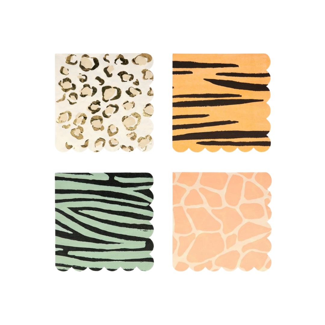 Animal print multicolor cocktail napkins jungle safari theme from Parte Haus party supply store in Bethesda MD