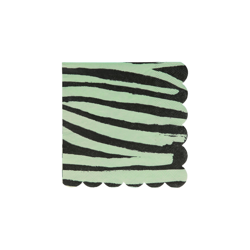 Green zebra print napkin with scalloped edges jungle theme from Parte Haus party supply store in Bethesda Maryland