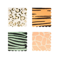 Animal print napkins with gold leopard orange tiger green zebra and peach giraffe safari theme from Parte Haus party supply store in Bethesda MD