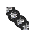 Black iridescent Happy New Year plates with star pattern NYE theme from Parte Haus party supply store in Bethesda MD