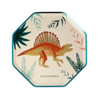 Orange dinosaur paper plate with greenery for dinosaur birthday from Parte Haus party supply store in Bethesda MD