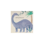 Purple diplodocus dinosaur napkin with palm tree for dinosaur birthday from Parte Haus party supply store in Bethesda Maryland