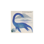 Blue dinosaur napkin with lake and mountain scene for dinosaur birthday from Parte Haus party supply store in Bethesda MD