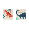 Colorful dinosaur napkins with T rex and brontosaurus for kids birthday from Parte Haus party supply store in Bethesda MD