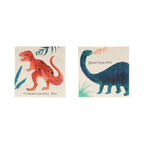 Colorful dinosaur napkins with T rex and brontosaurus for kids birthday from Parte Haus party supply store in Bethesda MD