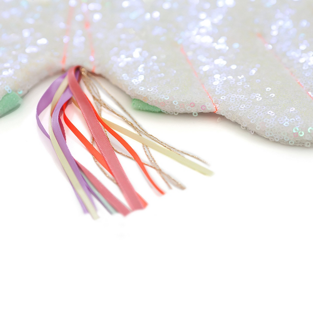 White sequin wand with colorful ribbons fairy birthday from Parte Haus party supply store in Bethesda Maryland