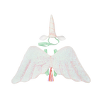 Iridescent pink unicorn horn and wing costume set for kids birthday from Parte Haus party supply store in Bethesda MD