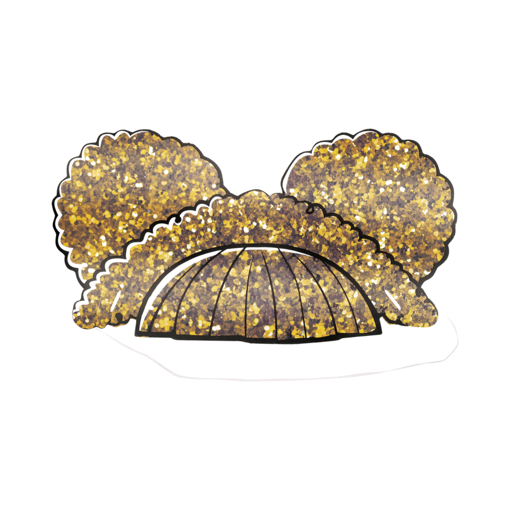 Gold glitter masquerade mask with feathers for celebration from Parte Haus party supply store in Bethesda MD