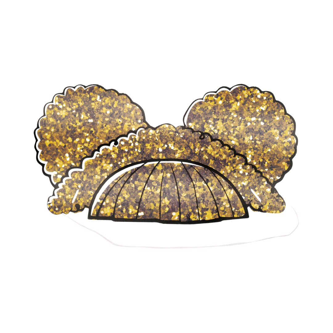 Gold glitter masquerade mask with feathers for celebration from Parte Haus party supply store in Bethesda MD