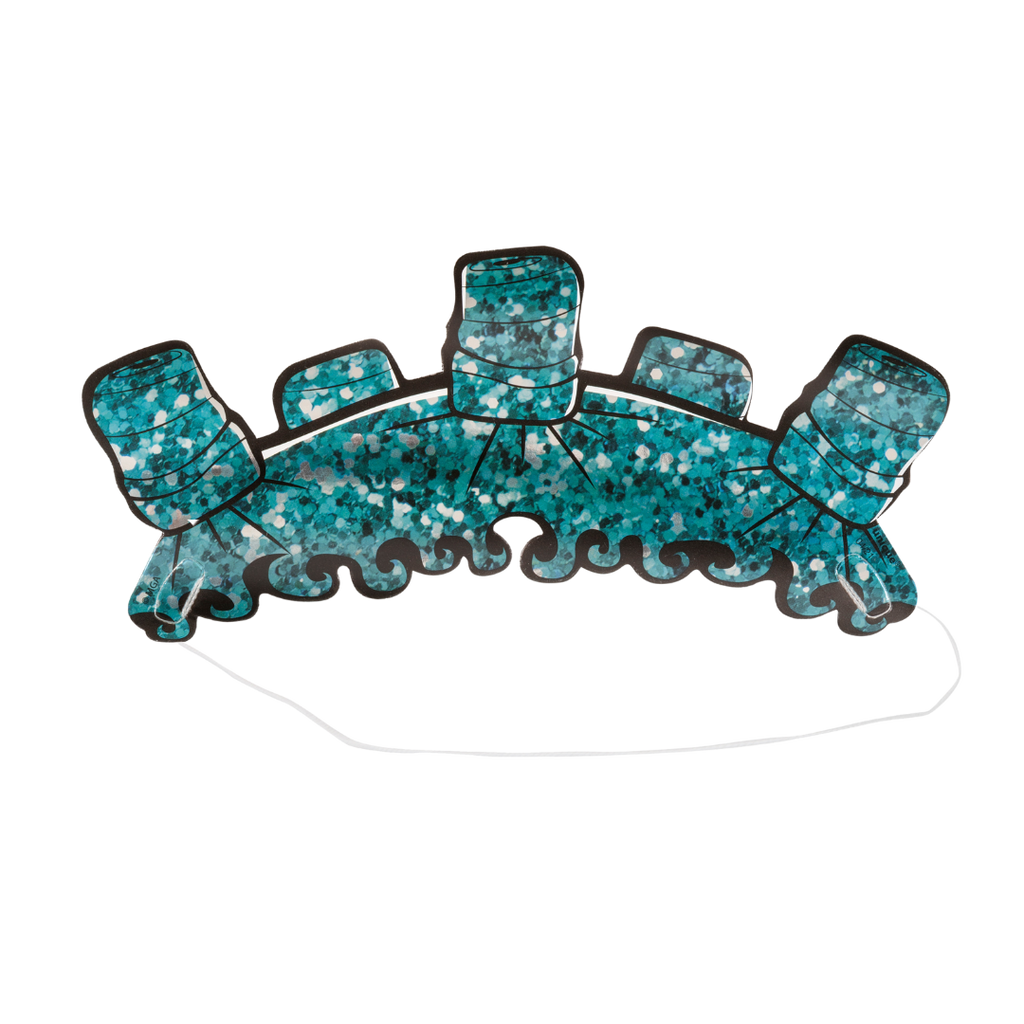 Blue glitter crown headband with illustrated cups birthday celebration from Parte Haus party supply store in Bethesda MD