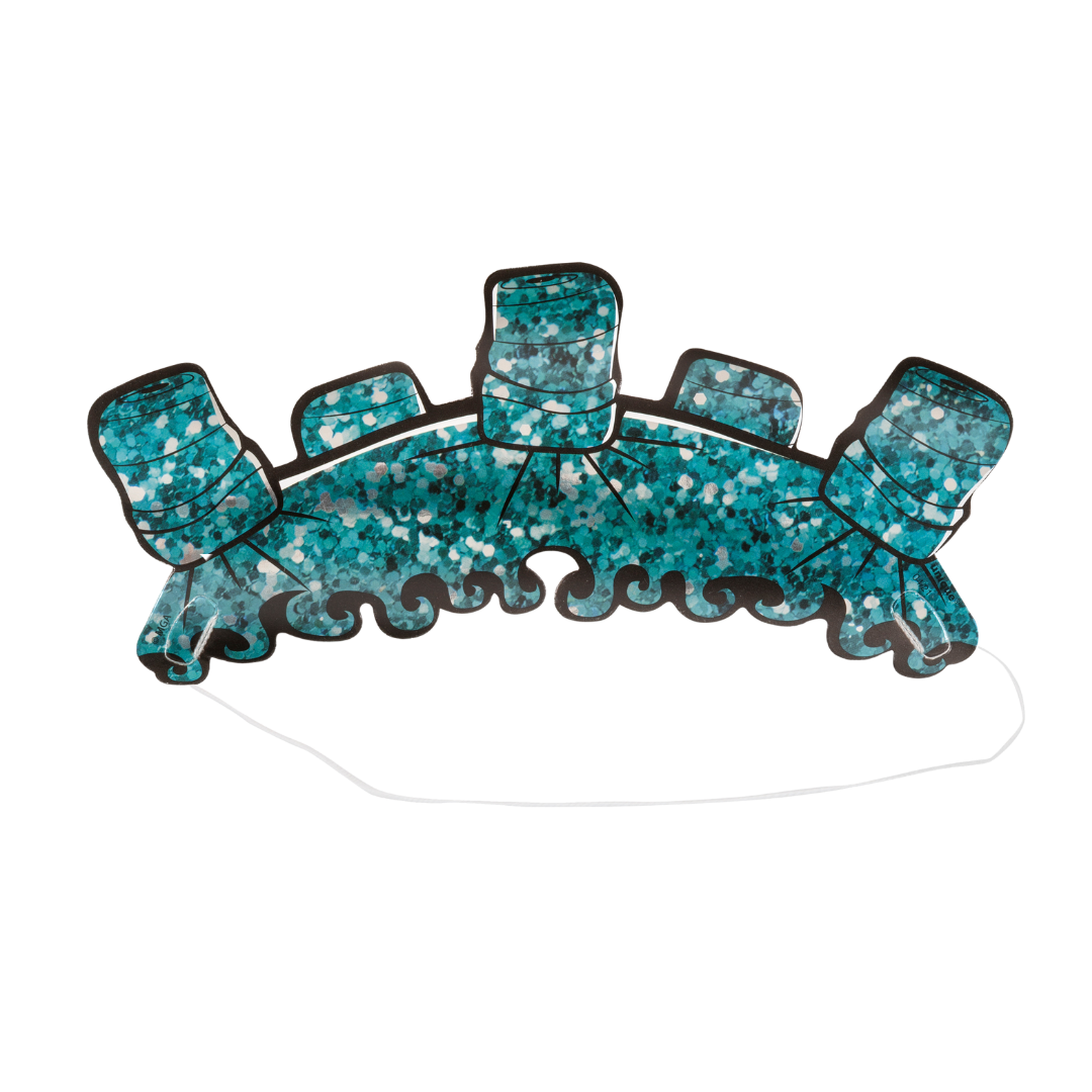 Blue glitter crown headband with illustrated cups birthday celebration from Parte Haus party supply store in Bethesda MD