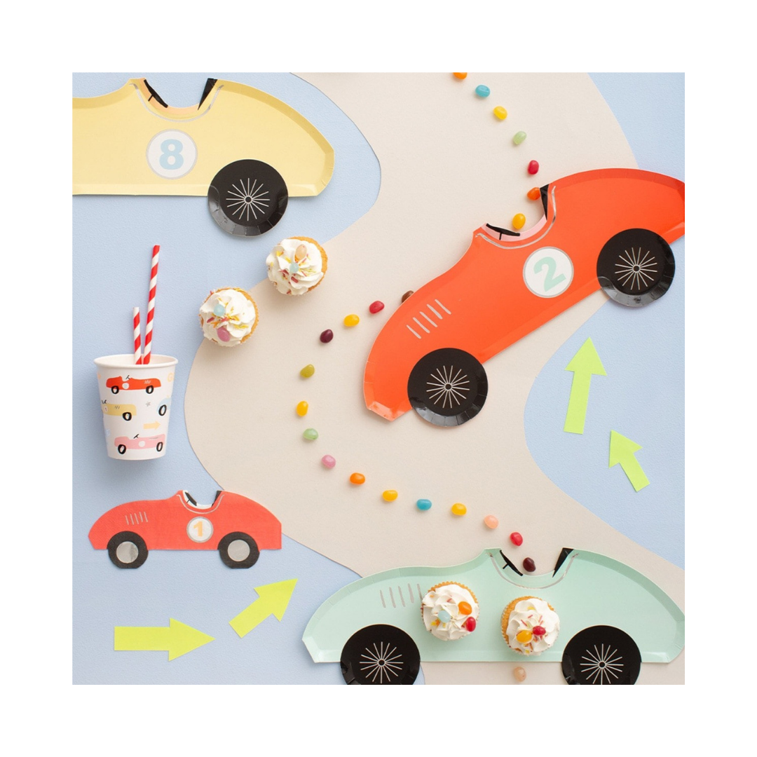 Assorted Color Race Car Dinner Plates