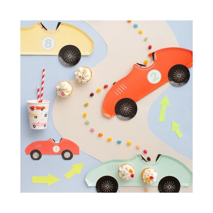 Assorted Color Race Car Dinner Plates
