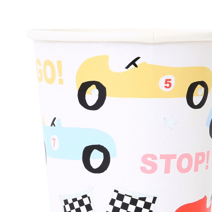 White Race Car Party Cups