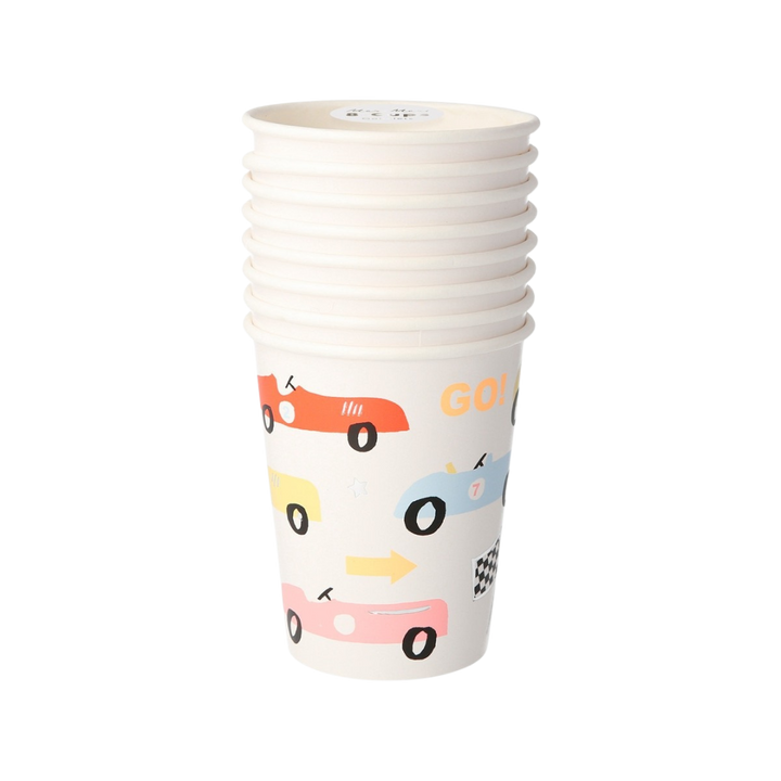 White Race Car Party Cups