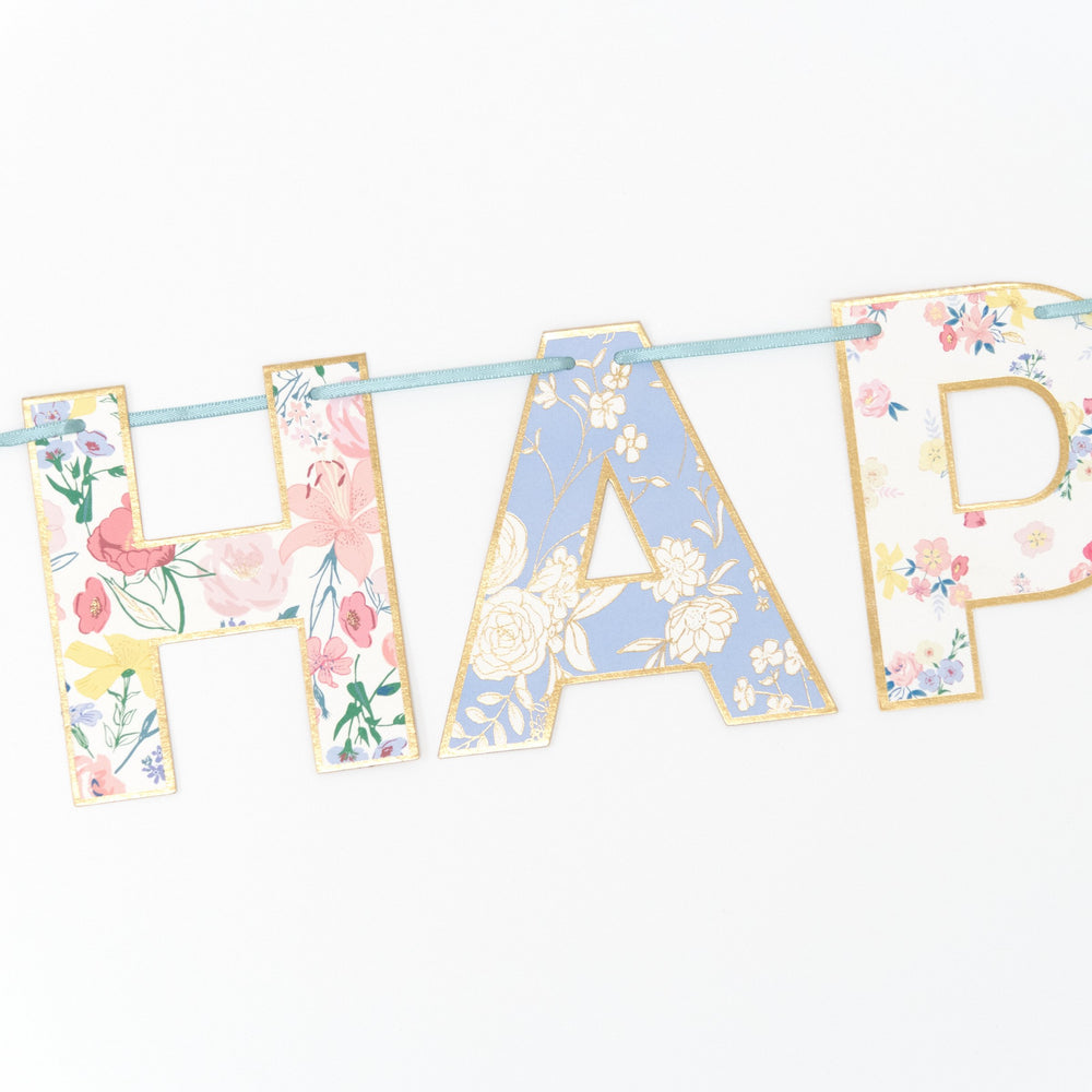 Pastel English Garden Scallop "Happy Birthday" Garland