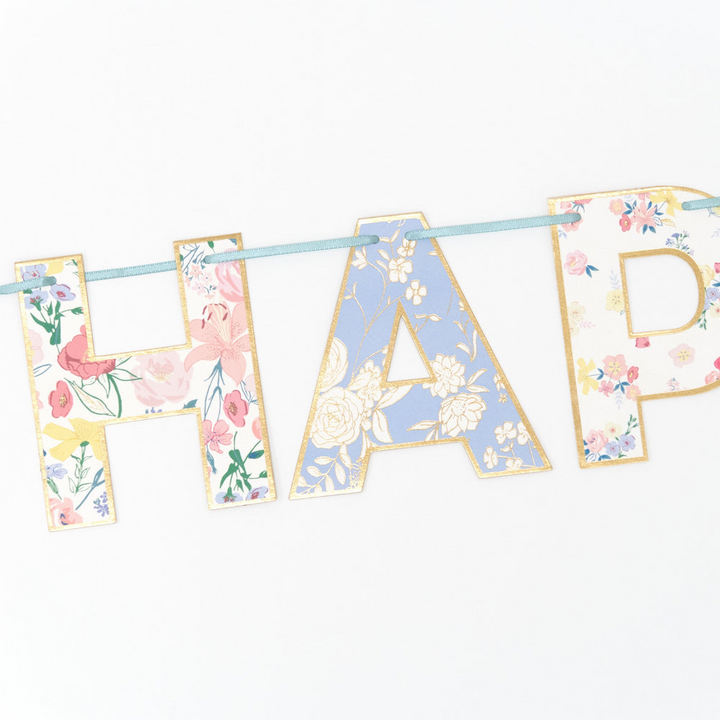 Pastel English Garden Scallop "Happy Birthday" Garland