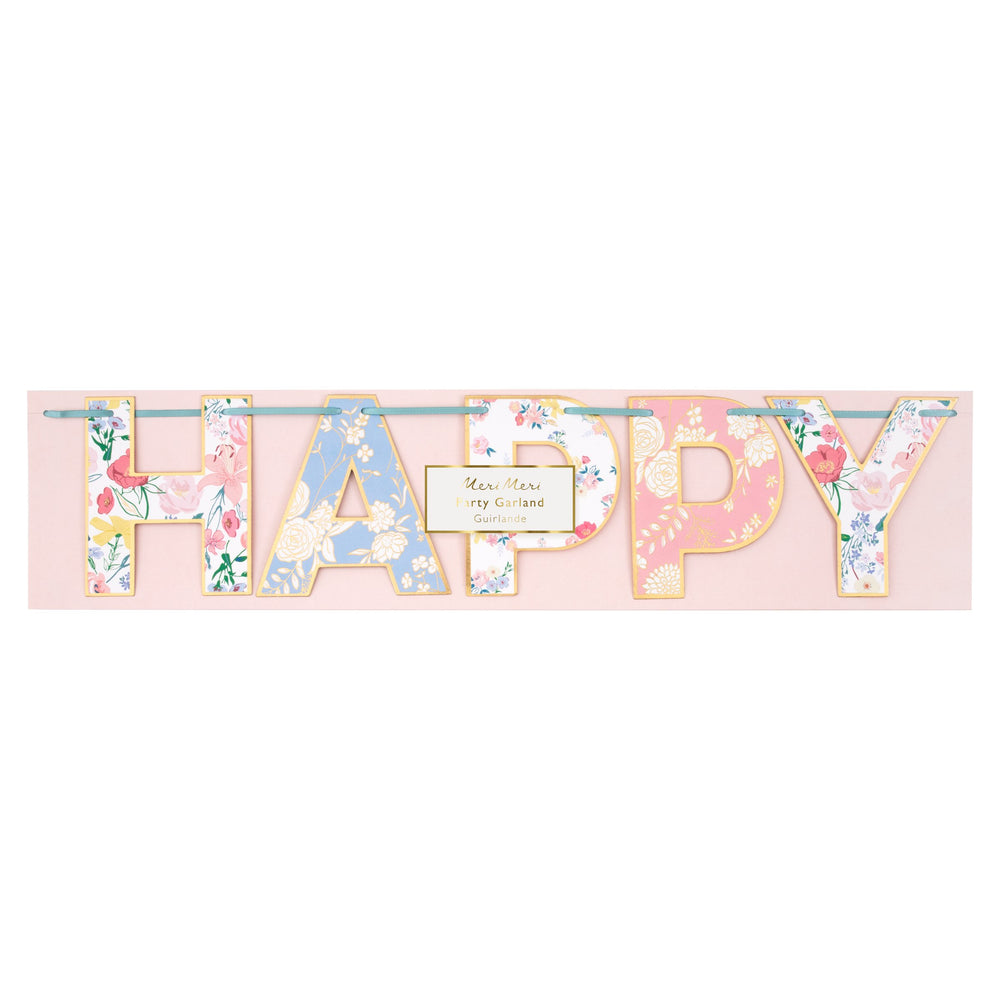 Pastel English Garden Scallop "Happy Birthday" Garland
