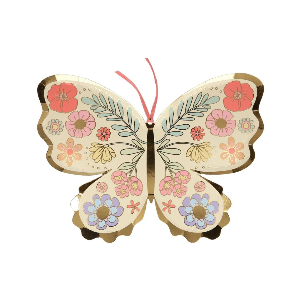 Pastel floral butterfly paper plate for garden birthday from Parte Haus party supply store in Bethesda MD