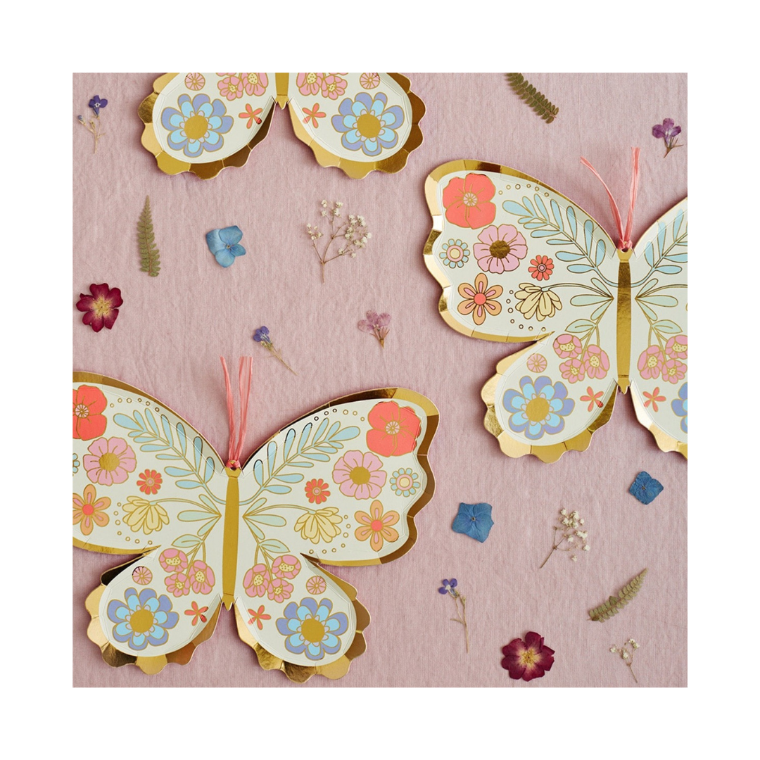 Gold and Yellow Floral Butterfly Dinner Plates