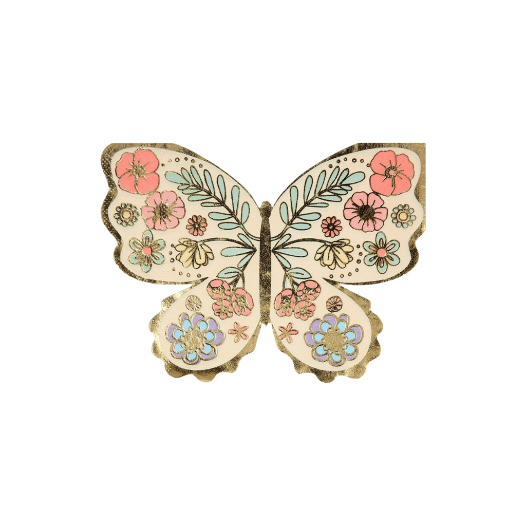 Pink and gold butterfly floral plate with scallop edges birthday from Parte Haus party supply store in Bethesda Maryland