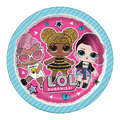 Pink LOL Surprise plate with cartoon dolls for kids birthday from Parte Haus party supply store in Bethesda MD
