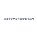 Blue and pink happy birthday letter banner with animal faces for birthday theme from Parte Haus party supply store in Bethesda Maryland