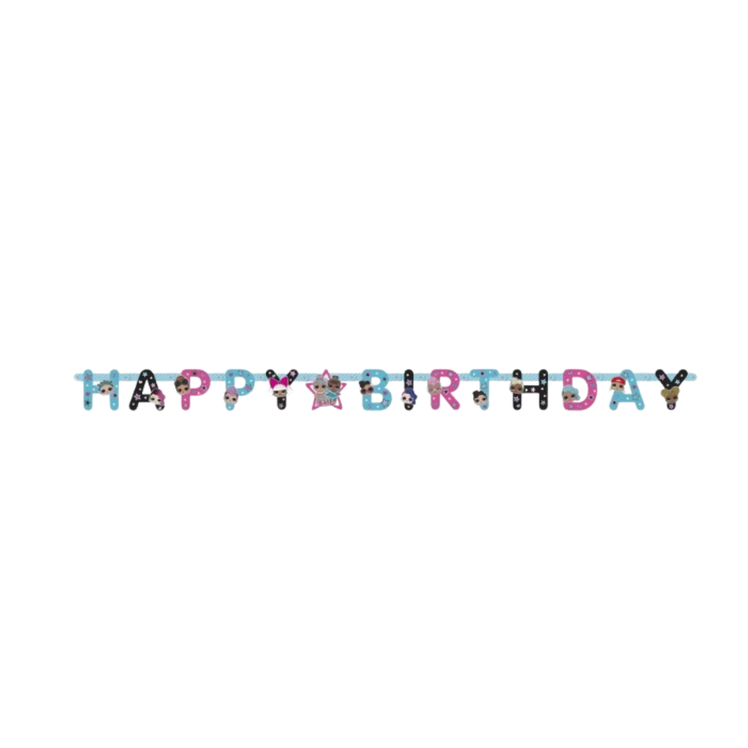Blue and pink happy birthday letter banner with animal faces for birthday theme from Parte Haus party supply store in Bethesda Maryland