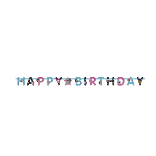Blue and pink happy birthday letter banner with animal faces for birthday theme from Parte Haus party supply store in Bethesda Maryland