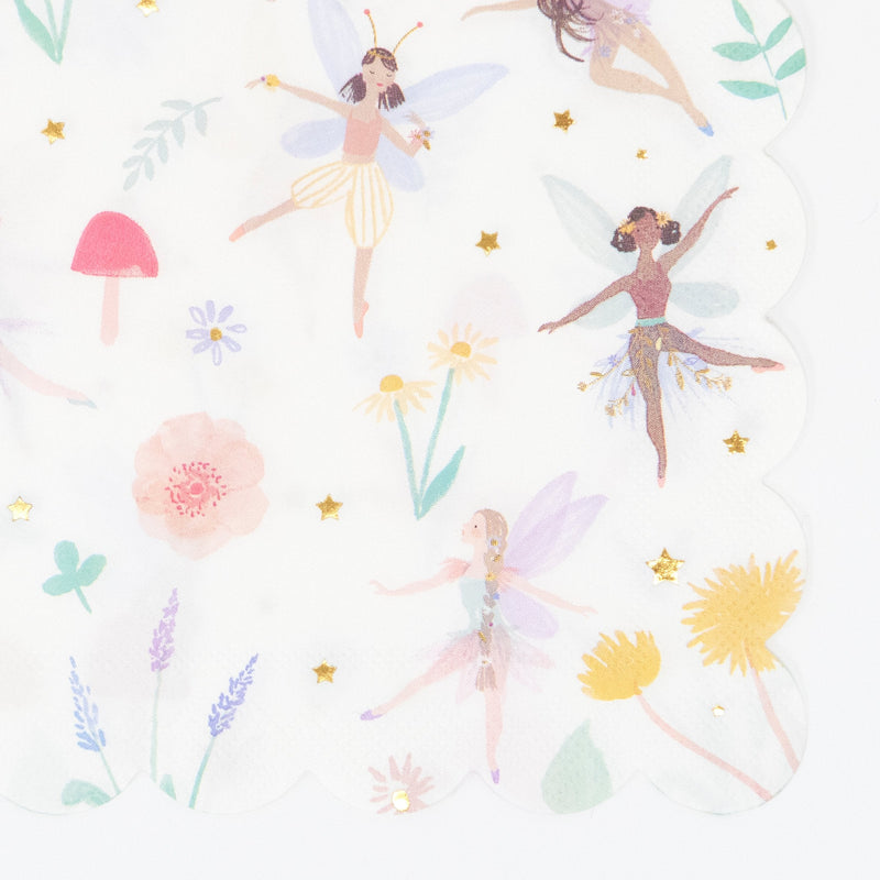 pastel fairy themed paper napkin with whimsical flower and star design from Parte Haus party supply store in Bethesda MD