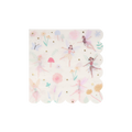 Pastel fairy napkin with scalloped edge floral and stars design fairy birthday theme from Parte Haus party supply store in Bethesda MD.