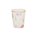 Pastel fairy themed paper cup with whimsical fairy and mushroom design from Parte Haus party supply store in Bethesda MD