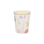 Pastel fairy themed paper cup with whimsical fairy and mushroom design from Parte Haus party supply store in Bethesda MD