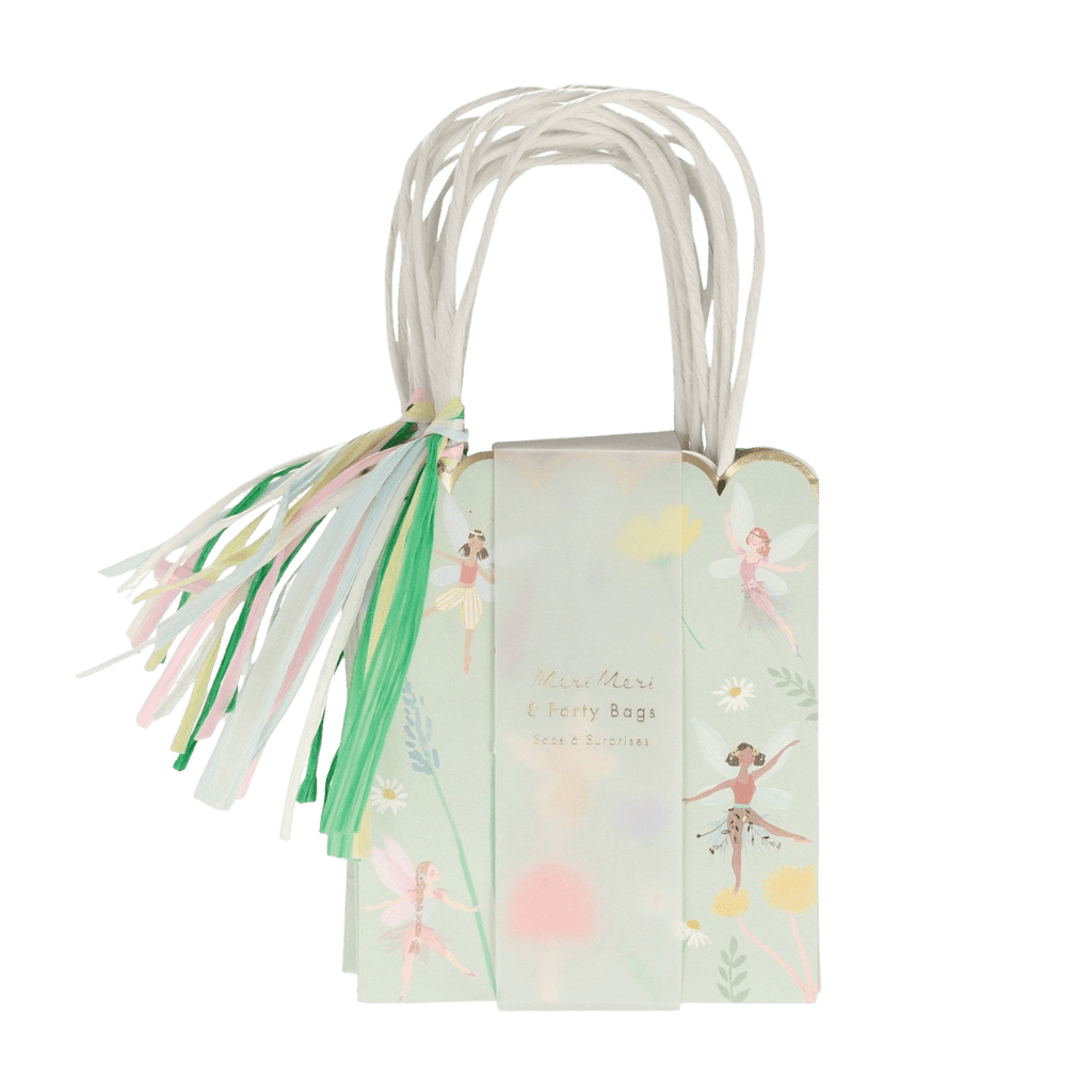 Pastel fairy gift bag with white handles and tassel fairy birthday from Parte Haus party supply store in Bethesda MD