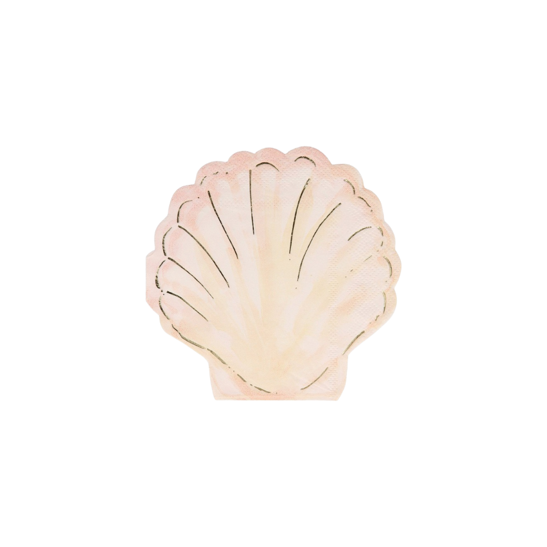 Pink shell shaped paper napkin with gold trim under the sea theme from Parte Haus party supply store in Bethesda MD