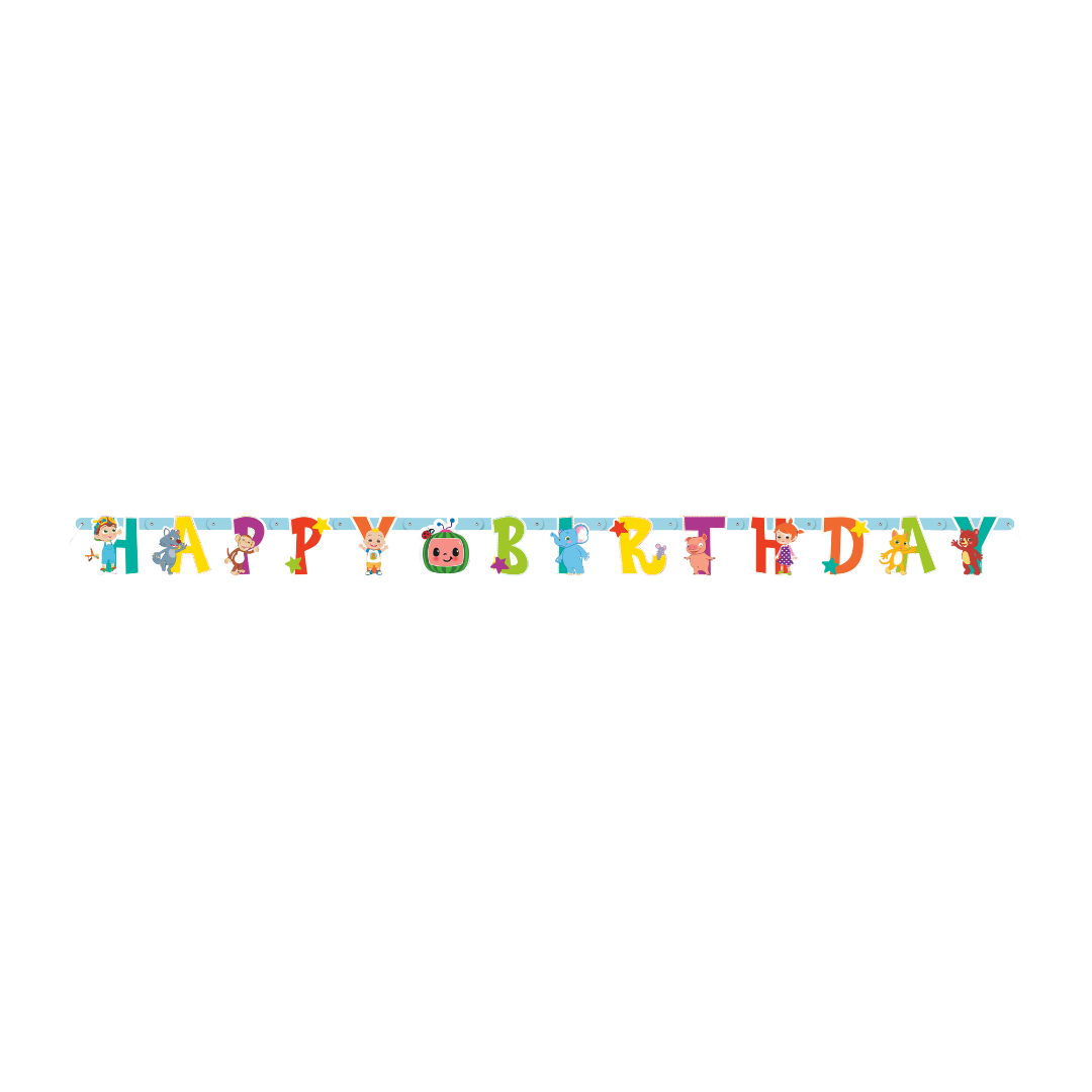 Colorful animal themed happy birthday banner for kids birthdays from Parte Haus party supply store in Bethesda Maryland
