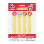 Yellow Cocomelon bubble wand set with character toppers kids birthday from Parte Haus party supply store in Bethesda MD