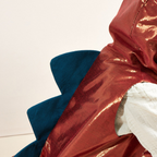 Red and blue dinosaur costume with shiny fabric for kids birthday from Parte Haus party supply store in Bethesda MD.