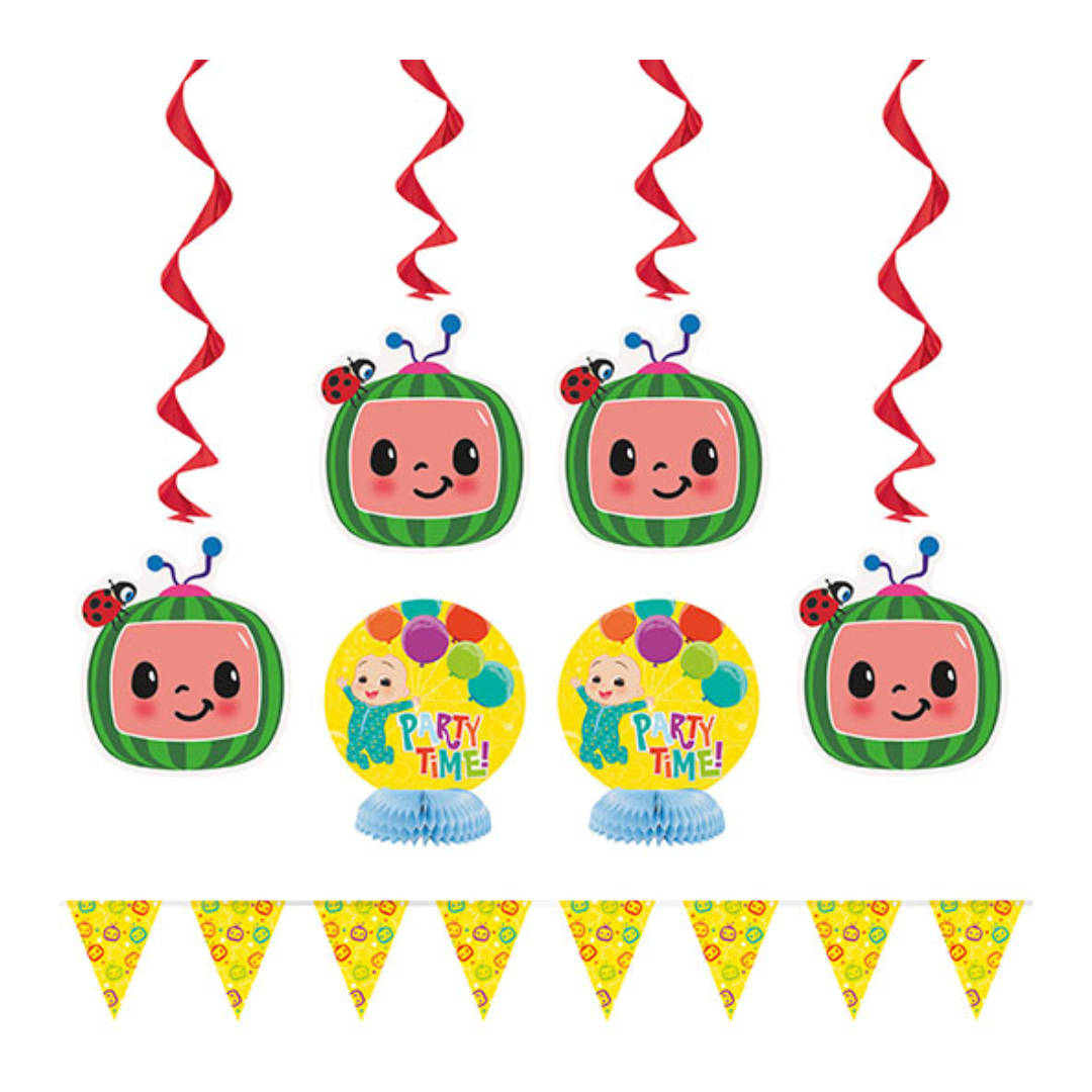 Colorful cartoon watermelon and baby decorations for birthday theme from Parte Haus party supply store in Bethesda MD