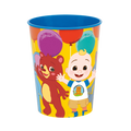 Yellow kids plastic cup with cartoon bear and baby balloons birthday theme from Parte Haus party supply store in Bethesda MD