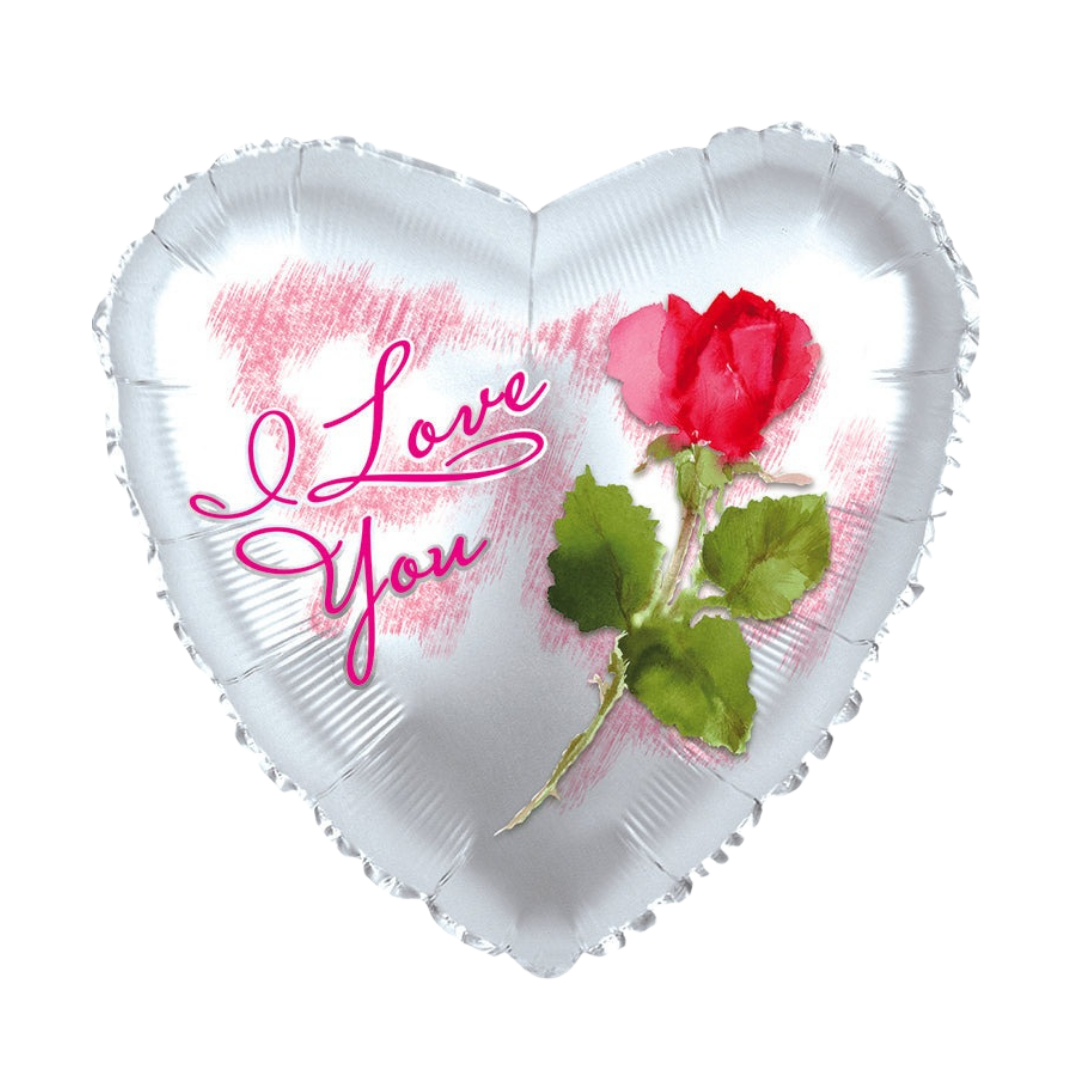 White Red Rose Valentine’s Day Foil Balloon, 18in