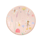 Pink fairy plate with whimsical flower and fairy design for birthday party from Parte Haus party supply store in Bethesda MD